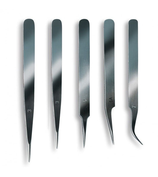 5 Assorted Stainless Steel Tweezers - Artesania Latina 27068