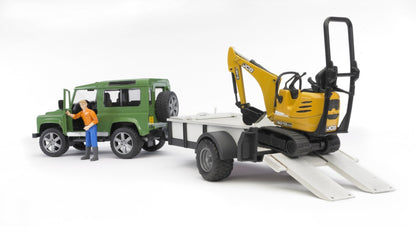 Land Rover Def. w/Trailer, JCB Exc. & Worker Bruder Toys BRU02593