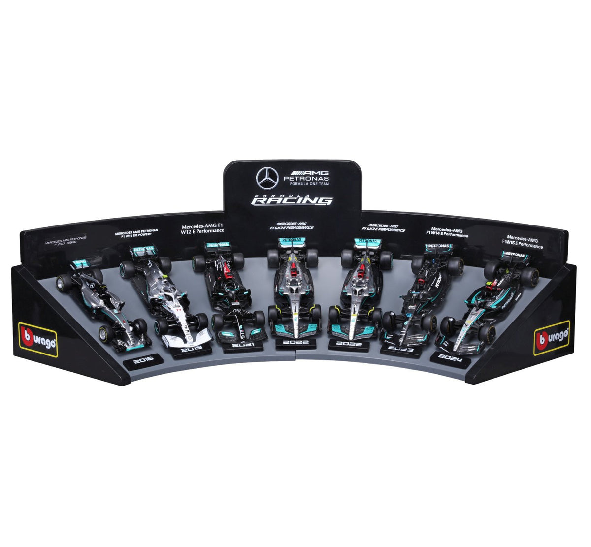 Mercedes F1 Deluxe Gift Box (7 Cars + Stand) 2026 - 1/43 Scale - Bburago - BUR18-38170-25