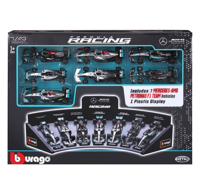 Mercedes F1 Deluxe Gift Box (7 Cars + Stand) 2026 - 1/43 Scale - Bburago - BUR18-38170-25