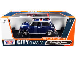 Morris Mini Cooper w/Roof Rack Blue - 1961 - 1/24 Scale - MotorMax - MOT79741