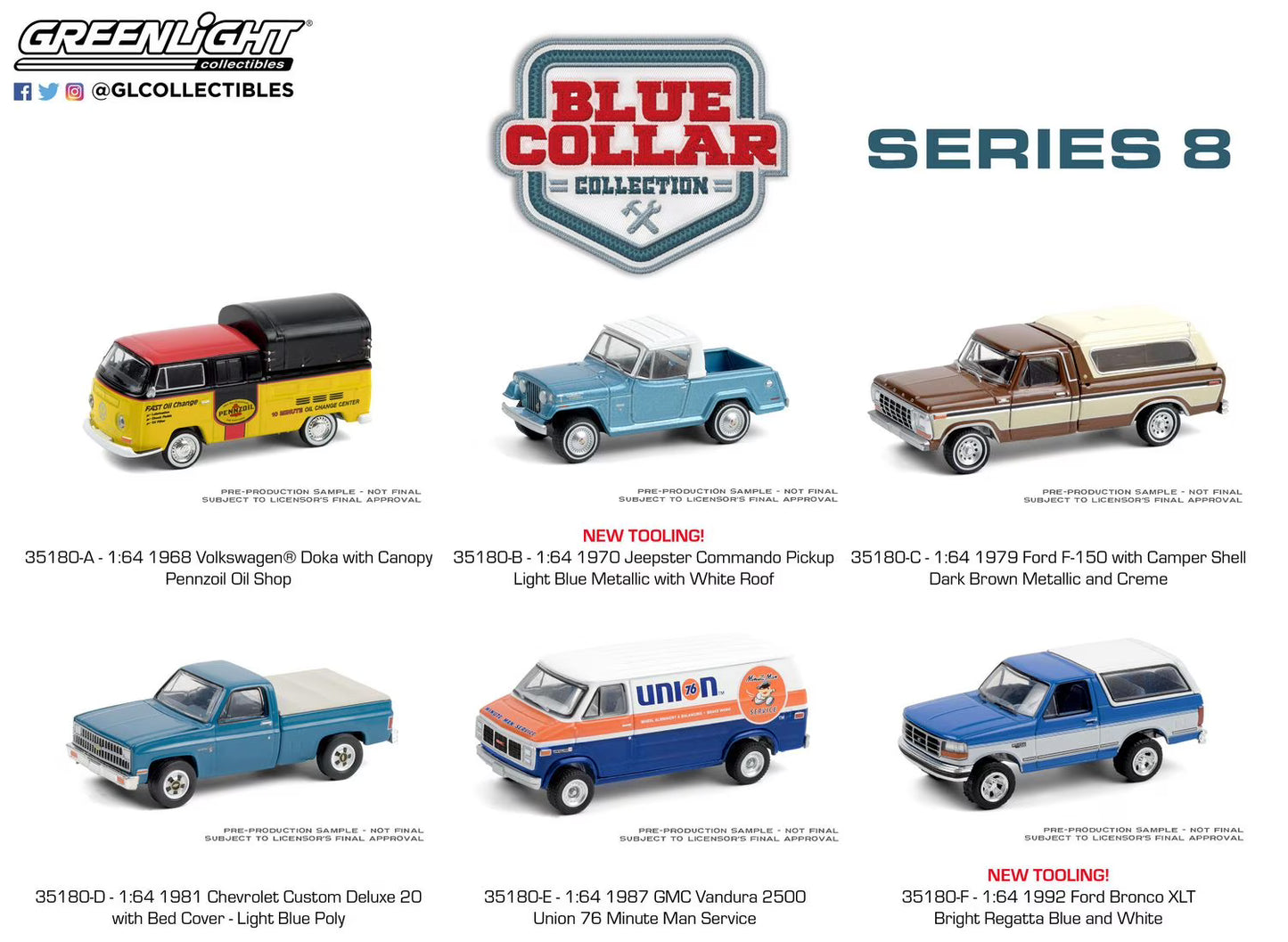 Blue Collar Coll Series 8 Set of 6 1/64 GreenLight GR35180/48