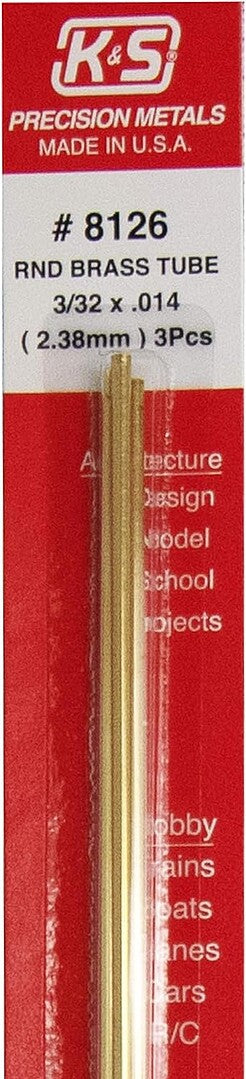 3/32" Round Brass Tube 12" .014" Wall 3 pcs - K&S - K&S8126