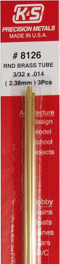 3/32" Round Brass Tube 12" .014" Wall 3 pcs - K&S - K&S8126