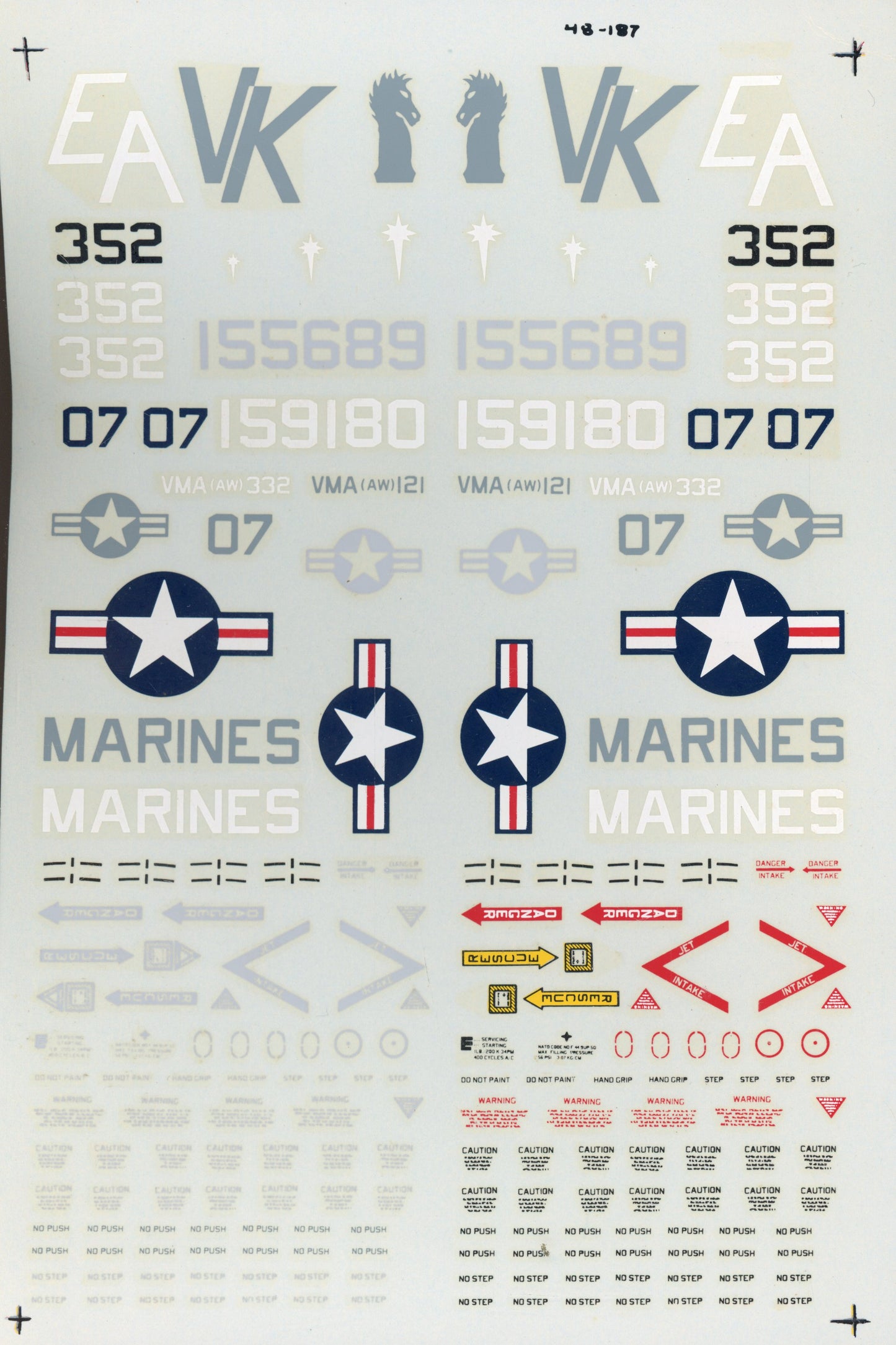 Low Vis. A-6s (USMC) A-6Es, VMAaw121 & VMAaw332 - 1/48 Scale Microscale Decal MS48-187