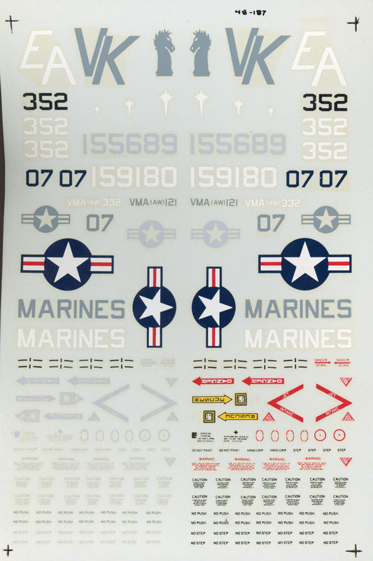 Low Vis. A-6s (USMC) A-6Es, VMAaw121 & VMAaw332 - 1/48 Scale Microscale Decal MS48-187