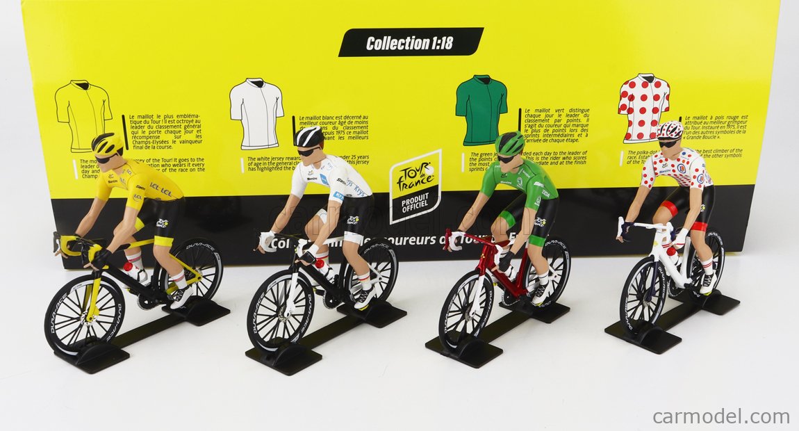 Set of 4 Tour de France Cyclists Bike jerseys 1/18 Solido S1809906