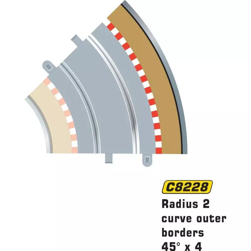 Radius 2 Curve Outer Borders 45 Degrees x 4 - 1/32 Scale - Scalextric - SCAC8228